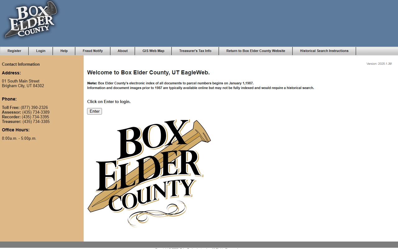 Box Elder County EagleWeb system for Brigham City deed records