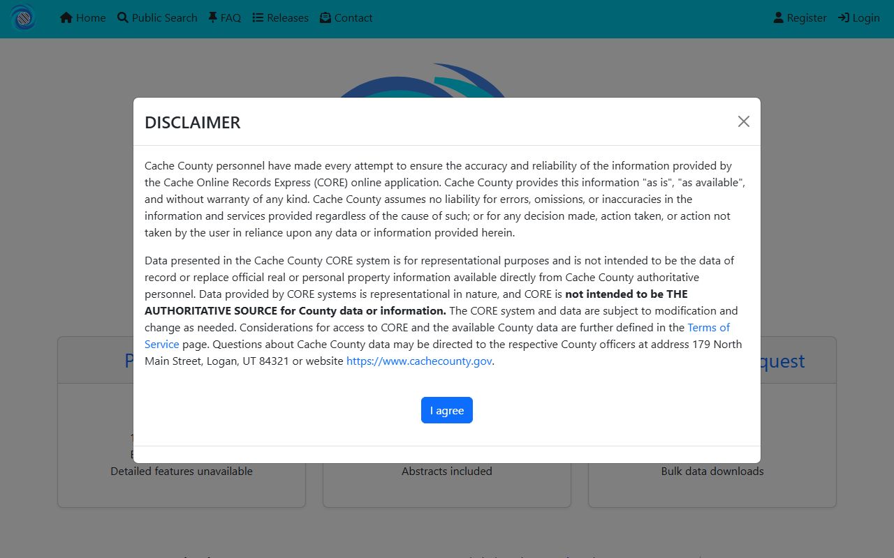 Cache County CORE online deed records and property search system