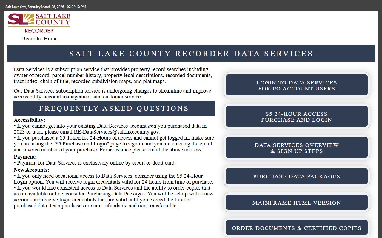 Salt Lake County Data Services for West Jordan deed records