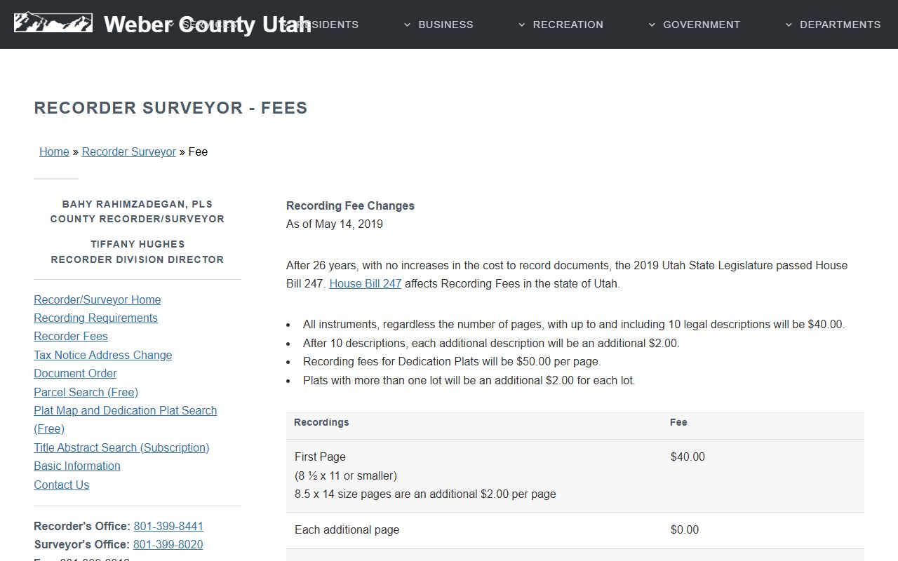 Weber County deed recording fee schedule