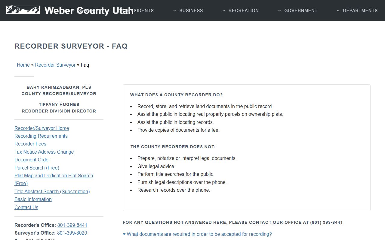 Weber County Recorder Surveyor FAQ for deed recording requirements